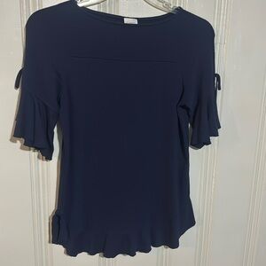 Navy Blue Cupid Ruffle Sleeves and Ruffle Bottom Blouse - Size  Petite Small